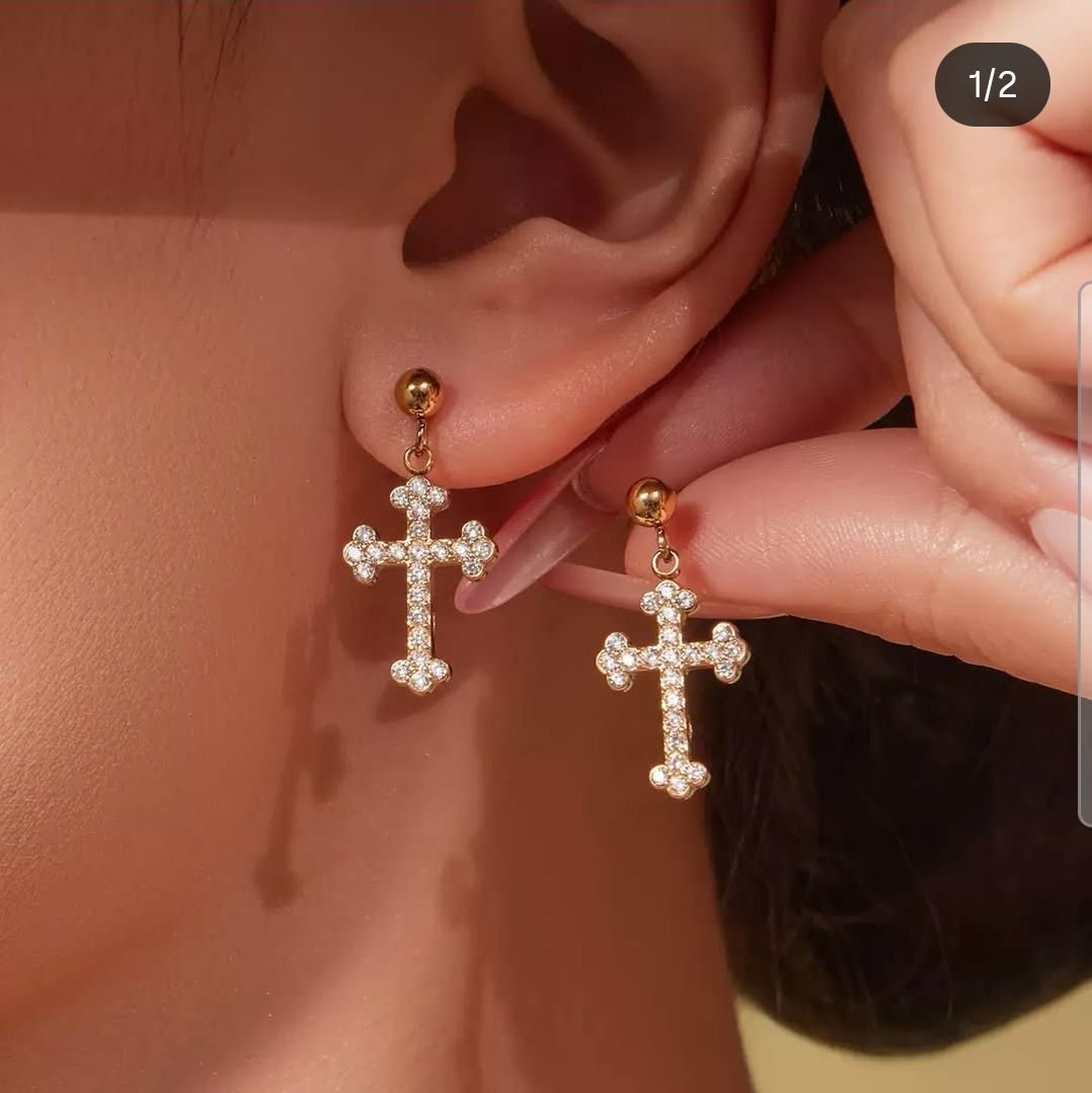 Elegant 18k crystal Cross earrings
